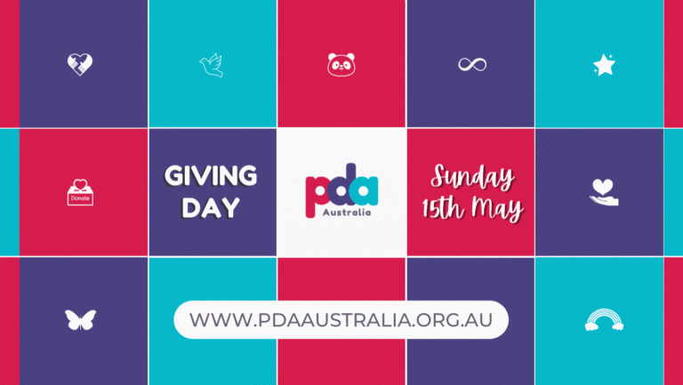 PDA Day 2022 artwork - landscape GIF | Giving Day Sunday 15th May 2022